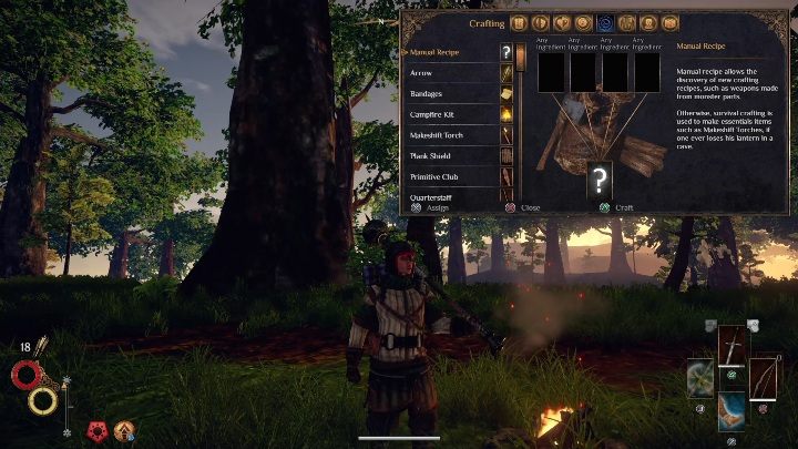 Aby wytworzyć takie przedmioty jak strzały, zbroja czy ognisko musisz otworzyć opcję craftingu w plecaku - Crafting w Outward - Outward - poradnik do gry