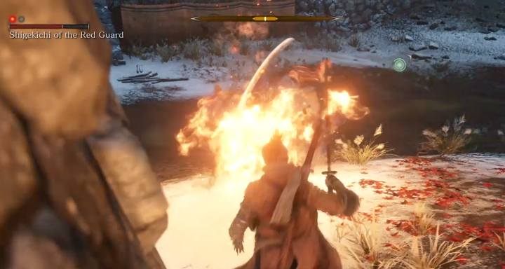 Po ataku pchnięciem zawsze następuje niebezpieczny atak ogniem - usuń się w bok - Shigekichi of the Red Guard - Boss w Sekiro Shadow Die Twice - Sekiro Shadows Die Twice - poradnik do gry