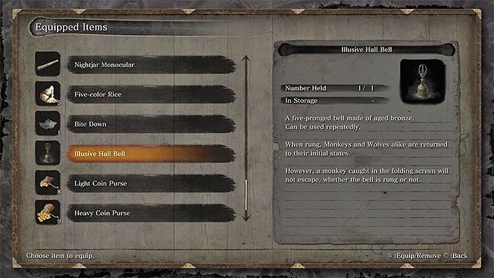 W momencie przybycia do sal iluzji otrzymasz dzwonek iluzji (Illusive Hall Bell) - Jak znaleźć i zabić Małpy z parawanu w Sekiro? - Sekiro Shadows Die Twice - poradnik do gry