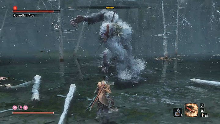 W pierwszej fazie walki Małpi Strażnik jest traktowany jako bestia - Małpi Strażnik w Zatopionej Dolinie | Boss w Sekiro Shadows Die Twice - Sekiro Shadows Die Twice - poradnik do gry