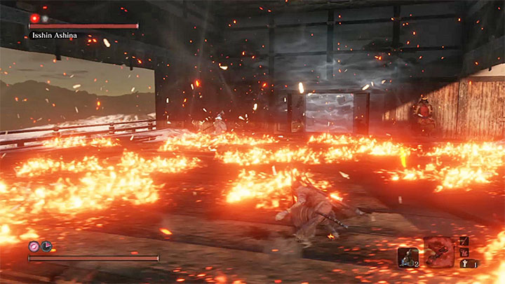 Po awansowaniu do drugiej fazy walki Isshin zyska nowe umiejętności, a mianowicie ataki ogniowe - Zakończenie 1: Shura - Sekiro Shadows Die Twice - poradnik do gry