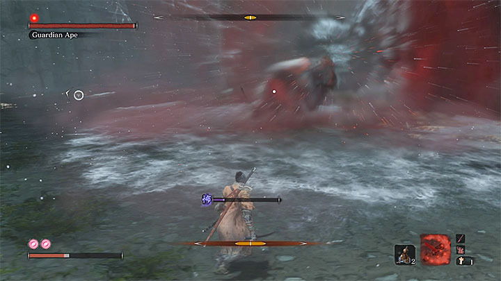 W drugiej fazie bitwy Małpi Strażnik staje się nieumarłym potworem i do wyprowadzania ataków wykorzystuje potężne ostrze - Zatopiona dolina | Solucja Sekiro Shadows Die Twice - Sekiro Shadows Die Twice - poradnik do gry