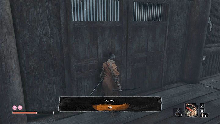 Zamknięte drzwi znajdują się za dużym posągiem - Gdzie jest klucz do drzwi Twierdzy w Zatopionej Dolinie w Sekiro? - Sekiro Shadows Die Twice - poradnik do gry