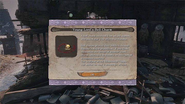 W trakcie rozmowy ze staruszką otrzymasz od niej Dzwonek panicza (Young Lords Bell Charm) - Jak odblokować dostęp do Posiadłości rodu Hirata w Sekiro? - Sekiro Shadows Die Twice - poradnik do gry