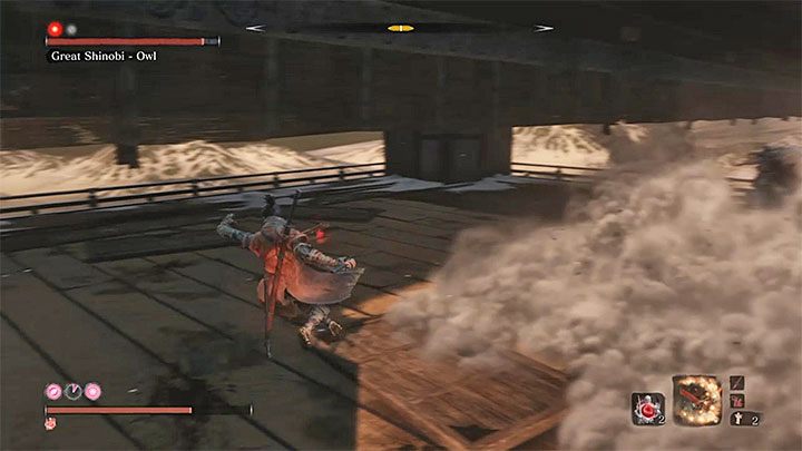 Jedyna nowość po awansowaniu do drugiej fazy pojedynku to rozpylanie pyłu przez bossa - Great Shinobi - Owl | Boss w Sekiro Shadows Die Twice - Sekiro Shadows Die Twice - poradnik do gry