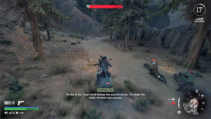 Po zbliżeniu się do upatrzonego celu wciśnij L1 żeby zablokować celownik na przeciwniku - Days Gone: Atak na motocyklu - jak to robić? - Days Gone - poradnik do gry