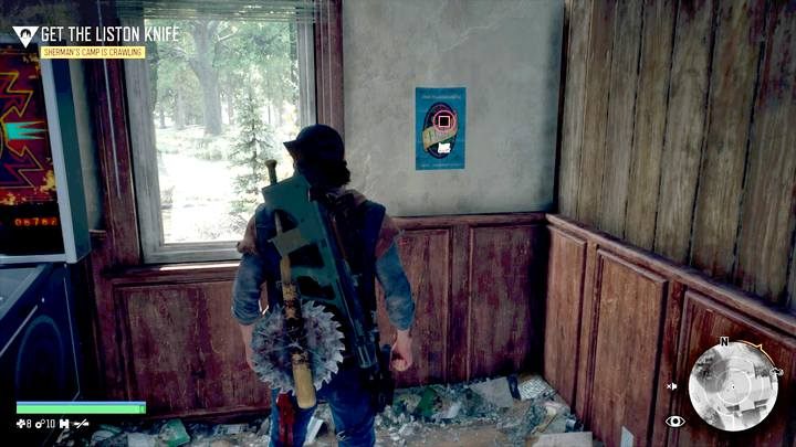 Wejdź do budynku, by na ścianie przy oknie odnaleźć niebieski plakat, który jest jednym z sekretów - Days Gone: Lost Lake - wszystkie sekrety i znajdźki, mapa - Days Gone - poradnik do gry