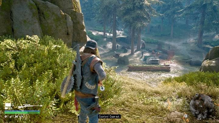 Większość wrogów znajduje się w centrum obozu; pozostali na wzgórzach wokoło - Days Gone: Łowca Obozów Łupieżców - solucja, opis przejścia - Days Gone - poradnik do gry