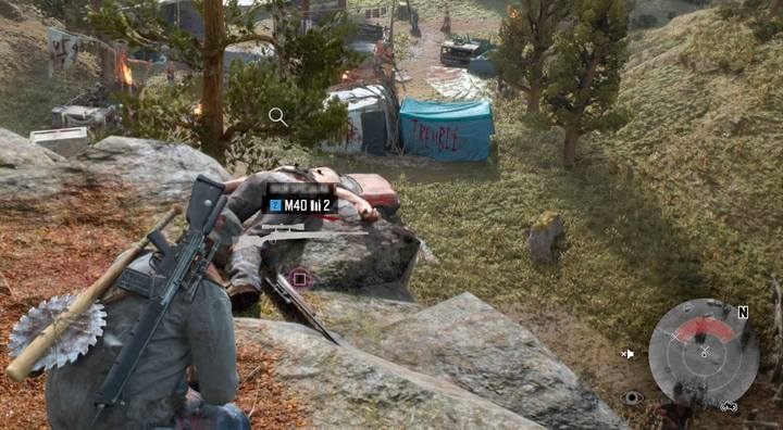 Zajmij pozycję na wzgórzu dla lepszego ostrzału i początkowo skorzystaj z tłumika - Days Gone: Łowca Obozów Łupieżców - solucja, opis przejścia - Days Gone - poradnik do gry
