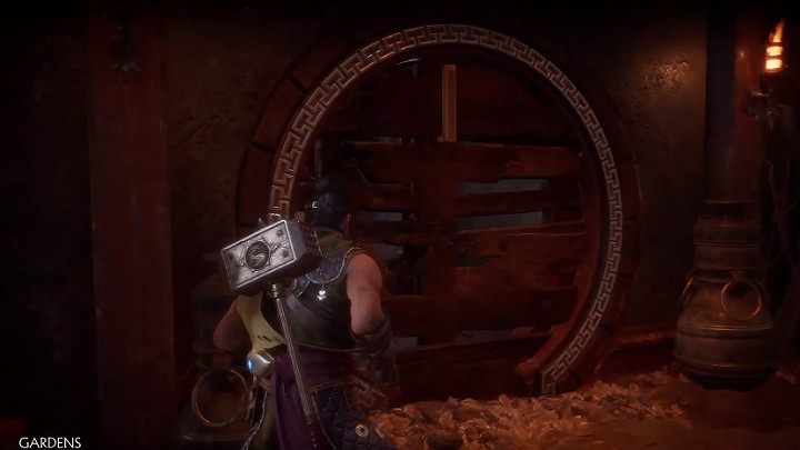 Idź w kierunku małego mostku i kontynuuj swoją podróż aż do okrągłych, zabitych deskami drzwi (Współrzędne 4993, 3577) - Krypta w Mortal Kombat 11 - Mortal Kombat 11 - poradnik do gry
