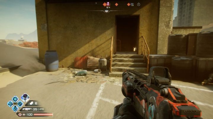 Wejście do tego obiektu znajduje się w małym budynku, pokazanym na screenie powyżej - Grobowiec Silnika | Gniazda Miażdżycieli w Rage 2 - Rage 2 - poradnik do gry