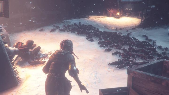 Przejdź przez wrota i udaj się w kierunku zwłok - A Plague Tale Innocence: Okruchy przeszłości - solucja, opis przejścia - A Plague Tale Innocence - poradnik do gry