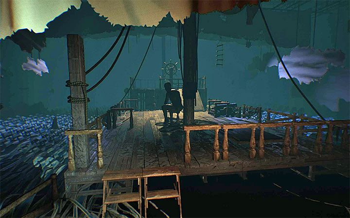 Strzałki narysowane kredą doprowadzą cię do makiety statku, którą trzeba będzie dokładniej zbadać - Makieta statku i dalsza eksploracja | Solucja Layers of Fear 2 - Layers of Fear 2 - poradnik do gry