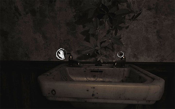 Podejdź teraz do zlewu i zakręć lewy kran (powyższy obrazek) - Zagadka z doniczką i cieniami | Rozwiązanie zagadki w Layers of Fear 2 - Layers of Fear 2 - poradnik do gry