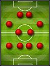 4-4-2 ATTACKING- j/w, jedyną zmianą jest bardziej agresywne ustawienie pomocników, którzy tylko czekają by dośrodkować do linii ataku - ZARZĄDZANIE DRUŻYNĄ | FIFA Football 2003 - FIFA Football 2003 - poradnik do gry