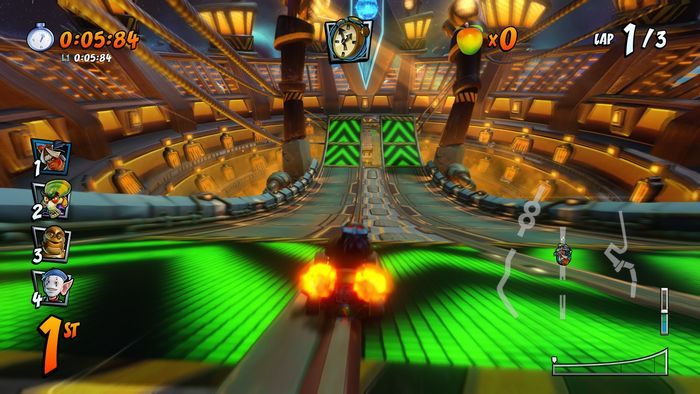 Litera T jest w skrócie, po wylocie z pierwszego portalu kierujcie się w lewo i spadnijcie w obszar skrótu - Tryb CTR Challenge - Crash Nitro Cart w Crash Team Racing Nitro Fueled - Crash Team Racing Nitro-Fueled - poradnik do gry
