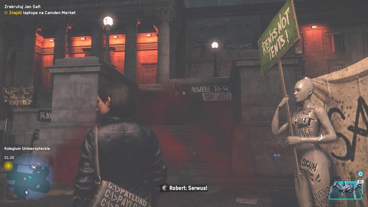 Miejsce na graffiti znajduje się na ścianie przy głównym wejściu do budynku - Watch Dogs Legion: Street art - mapa Camden, lokacje - Watch Dogs Legion - poradnik do gry