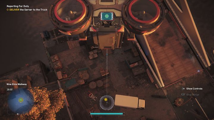 Następnie, gdy już będziesz na miejscu, zmniejsz wysokość i wyląduj na ziemi blisko ciężarówki - Watch Dogs Legion: Gotowość do służby - solucja, opis przejścia - Watch Dogs Legion - poradnik do gry