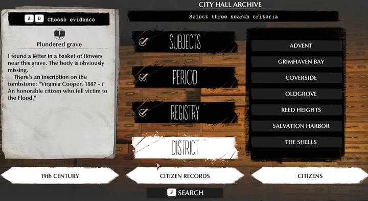 Po zakończonym śledztwie na cmentarzu, udaj się do Ratusza, by dostać się do archiwum - Wieczny odpoczynek | Sprawy poboczne w The Sinking City - The Sinking City - poradnik do gry