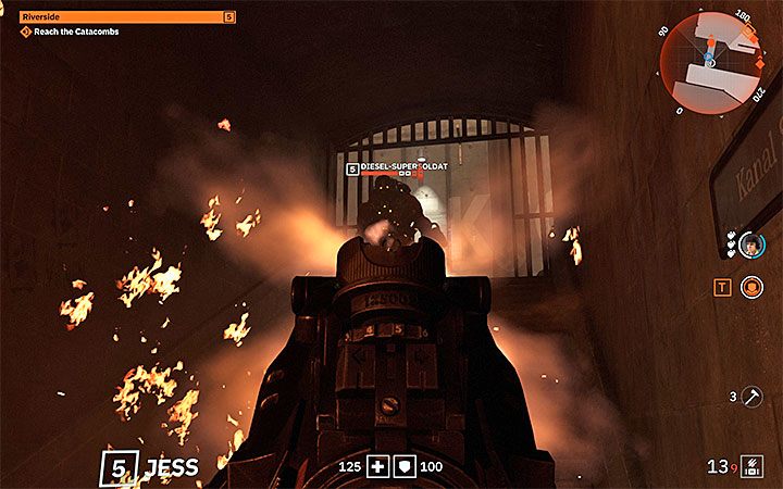 Ta odmiana Supersoldatów korzysta z broni Dieselkraftwerk, czyli z miotacza ognia - Supersoldat | Bossowie w Wolfenstein Youngblood - Wolfenstein: Youngblood - poradnik do gry