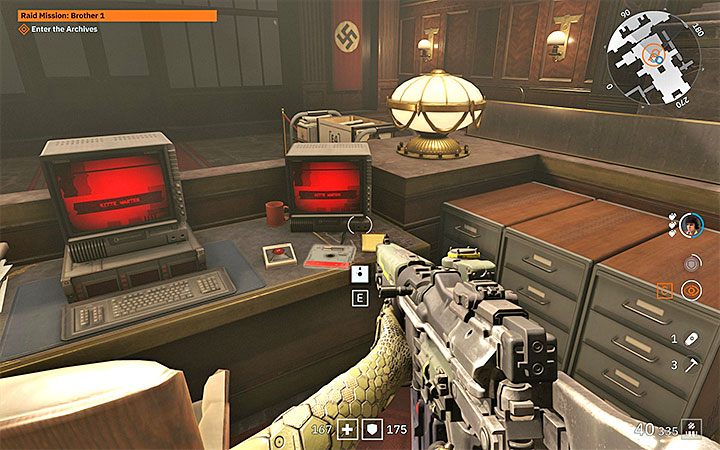 Przy windzie do biur jest klawiatura i musisz ustalić czterocyfrową kombinację - Raid Mission: Brother 1 | Solucja Wolfenstein Youngblood - Wolfenstein: Youngblood - poradnik do gry