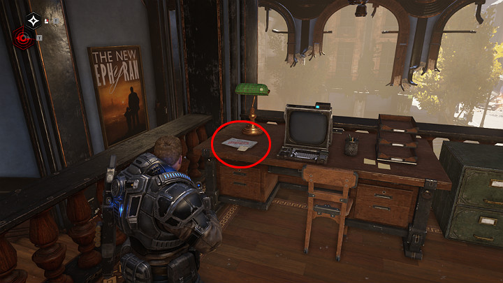 Na kolejnym piętrze zrujnowanego budynku znajdziesz jeszcze jeden przedmiot kolekcjonerski - Akt 1 Rozdział 3 - To jest wojna | Przedmioty kolekcjonerskie w Gears 5 - Gears 5 - poradnik do gry