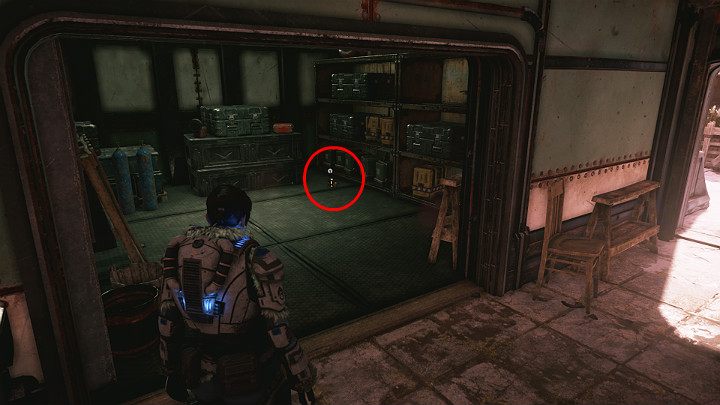 Schodząc ze schodów spójrz w stronę składziku - na ziemi leży kolejny komponent - Akt 2 Rozdział 1 - Rekrutacja | Solucja Gears 5 - Gears 5 - poradnik do gry