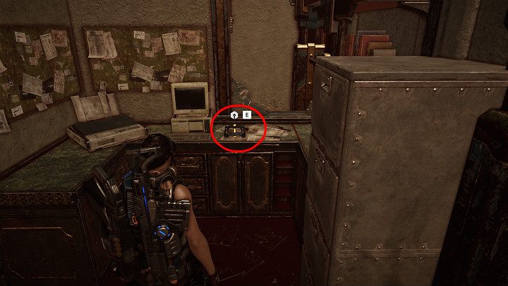 W małym biurze, zaraz za ladą barową znajdziesz jeden komponent - Akt 3 Rozdział 1 - Wielka szansa | Solucja Gears 5 - Gears 5 - poradnik do gry