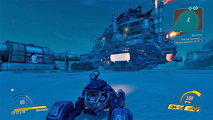 Po otwarciu dużej bramy znajdziesz się na wielkiej otwartej przestrzeni i załączy się scenka pokazująca wielki pojazd Carnivora - Blood Drive | Solucja Borderlands 3 - Borderlands 3 - poradnik do gry