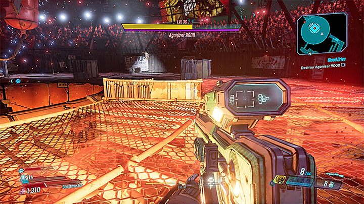 Pojedynek z bossem rozgrywany jest na okrągłej arenie i musisz dużo przemieszczać się żeby unikać pułapek i ataków wielkiej czaszki - Blood Drive | Solucja Borderlands 3 - Borderlands 3 - poradnik do gry