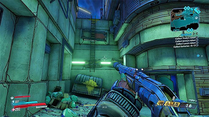 Oprócz odebrania mini-bossom tokenów musisz także zdobyć 3 baterie Battery, które znajdują się w różnych częściach miasta - Promethea | Zadanie poboczne w Borderlands 3 - Borderlands 3 - poradnik do gry