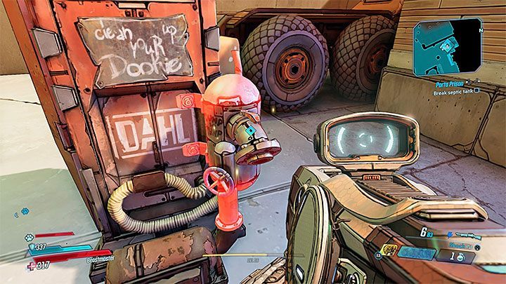 W okolicy pojawi się silny Sheriff Bot - musisz najpierw wyczerpać jego niebieski pasek i dopiero wtedy przystąpić do wyczerpywania żółtego paska - Promethea | Zadanie poboczne w Borderlands 3 - Borderlands 3 - poradnik do gry