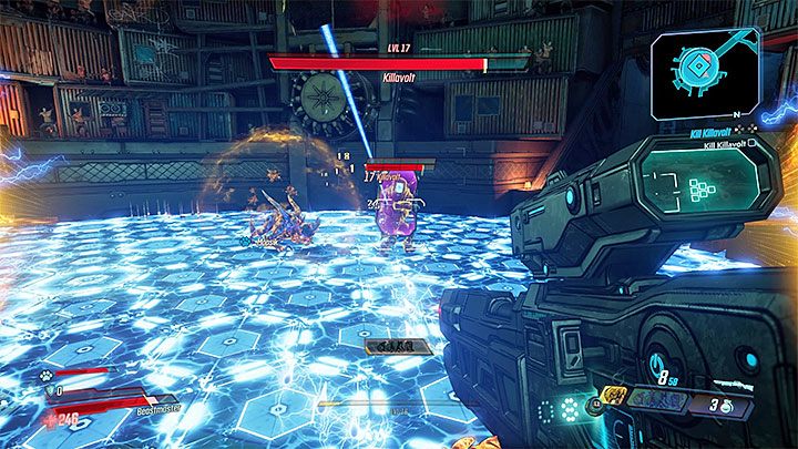 Najpoważniejsze i najczęściej używane ataki bossa to naelektryzowanie płyt na podłodze - Killavolt | Trudni przeciwnicy w Borderlands 3 - Borderlands 3 - poradnik do gry