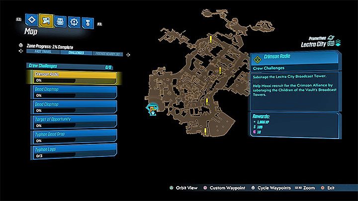 Każda lokacja w grze posiada własne wyzwania Crew Challenges, które możesz podejrzeć z zakładki Challenges w menu mapy - Porady na start do Borderlands 3 - Borderlands 3 - poradnik do gry