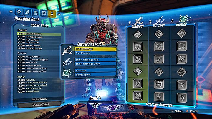 Gra za każdym razem zaproponuje ci wybór premii do statystyk z jednej z trzech głównych kategorii - Enforcer, Survivor lub Hunter - Dlaczego nie mogę zużywać tokenów w Borderlands 3? - Borderlands 3 - poradnik do gry