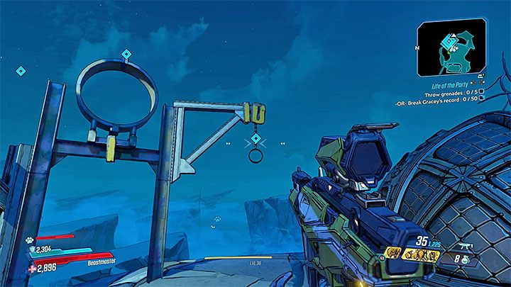 Drugi opcjonalny cel zakłada pobicie rekordu 50 punktów za rzucanie granatami przez obręcze - Pandora - powrót | Zadanie poboczne w Borderlands 3 - Borderlands 3 - poradnik do gry