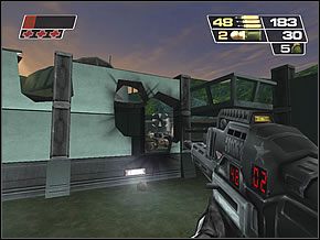 Gdy załatwisz wieżyczki, będziesz mógł spokojnie wejść na dziedziniec - Complex Exterior | Foreign Lands | Red Faction II - Red Faction II - poradnik do gry