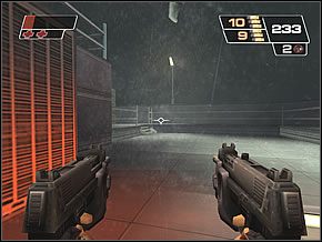 Pomiędzy zabudowaniami będzie się kryło wielu wojaków, wiec miej się na baczności i ani na chwile nie pozostawaj w miejscu, robiąc użytek ze swoich Uzi - In the Rain | Public Information Building | Red Faction II - Red Faction II - poradnik do gry