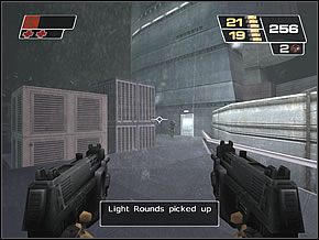 Załatw dwóch czekających po schodami żołnierzy, wyjmij granatnik i zrób dziurę w ścianie - To the Rooftop | Public Information Building | Red Faction II - Red Faction II - poradnik do gry