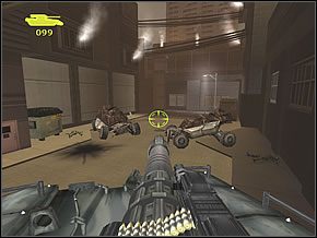 Kolejny zakręt i grupka wojaków po obu stronach drogi - Tank Gunner | Tank on the Town | Red Faction II - Red Faction II - poradnik do gry