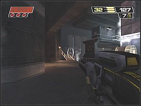 Gdy znajdziesz się w odpowiednim miejscu, kilku żółtych żołnierzy wyjdzie z drzwi w końcu sali - Industrial Processing | Inside the Nano Base | Red Faction II - Red Faction II - poradnik do gry