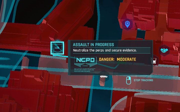 Wezwania policyjne oznaczane są niebieskim kolorem na mapie Night City - Cyberpunk 2077: Trofea - lista osiągnięć - Cyberpunk 2077 - poradnik do gry