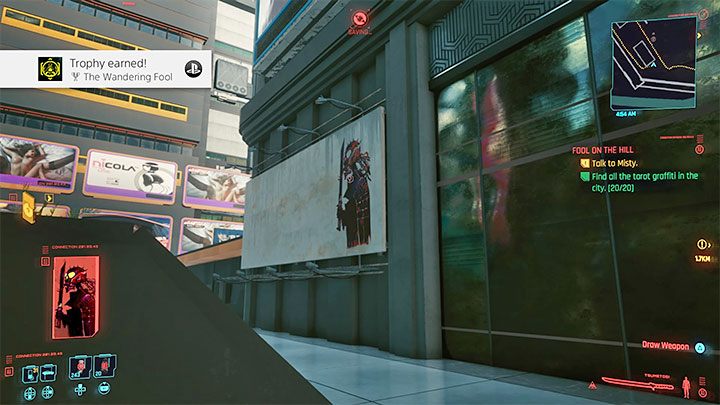 Zbadanie pierwszego muralu odblokuje poboczny quest Fool on the Hill, z którego dowiesz się, że do odnalezienia jest 20 graffiti - Cyberpunk 2077: Trofea - lista osiągnięć - Cyberpunk 2077 - poradnik do gry