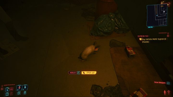 Po odczekaniu i wróceniu do miejsca z miską, ujrzysz jedzącego kota - podejdź do niego i wybierz opcję widoczną na ekranie - Cyberpunk 2077: Kot - gdzie znaleźć, jak adoptować? - Cyberpunk 2077 - poradnik do gry