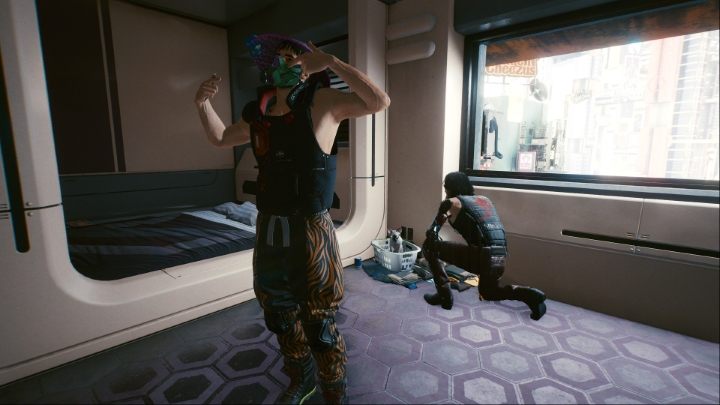 Po krótkiej scence zostaniesz przeniesiony do mieszkania, a kot na stale zamieszka przy Twoim łóżku - Cyberpunk 2077: Kot - gdzie znaleźć, jak adoptować? - Cyberpunk 2077 - poradnik do gry