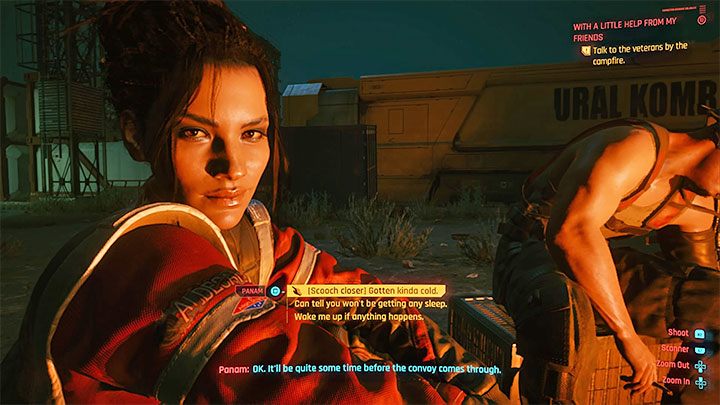 Również w tym samym queście dojdzie do spotkania z nomadami przy ognisku - Cyberpunk 2077: Panam Palmer - romans/seks - Cyberpunk 2077 - poradnik do gry