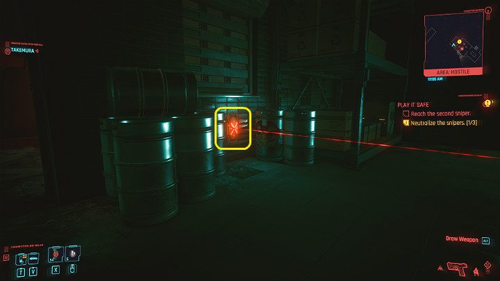 Przejdź przez drzwi po lewej stronie i zneutralizuj kolejną minę (rozbrój, zdetonuj) lub przeskocz nad laserem - Cyberpunk 2077: Przerwane milczenie/Play It Safe - solucja, opis przejścia - Cyberpunk 2077 - poradnik do gry