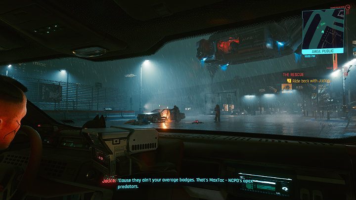W trakcie dalszej jazdy zostaniecie jeszcze zatrzymani na blokadzie policyjnej, a także będziecie świadkami brutalnej interwencji Tygrysów z Max-Tacu - Cyberpunk 2077: Ostatnia taka robota/The Rescue - solucja, opis przejścia - Cyberpunk 2077 - poradnik do gry