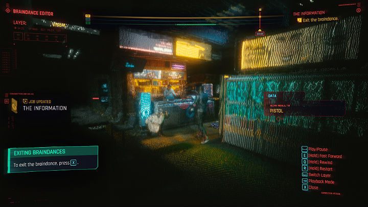 Gdy zagadka zostanie rozwiązana możesz pozostać w przykładowym braindansie ile chcesz i korzystać ze wszystkich opcji, by lepiej poznać zasady działania tej technologii - Cyberpunk 2077: Cherchez la Femme/The Information - solucja, opis przejścia - Cyberpunk 2077 - poradnik do gry