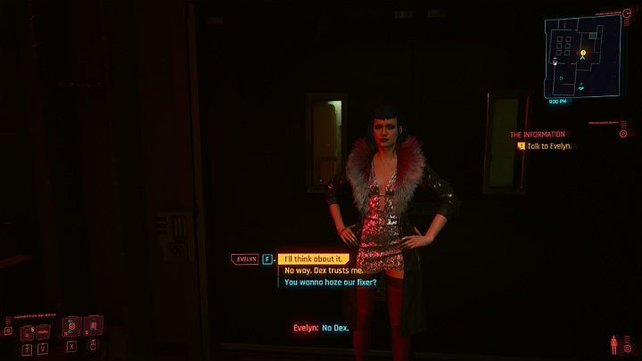 W trakcie rozmowy Evelyn proponuje V, by zrobił to zlecenie tylko dla niej, bez dzielenia się zyskiem z nikim więcej - Cyberpunk 2077: Cherchez la Femme/The Information - solucja, opis przejścia - Cyberpunk 2077 - poradnik do gry